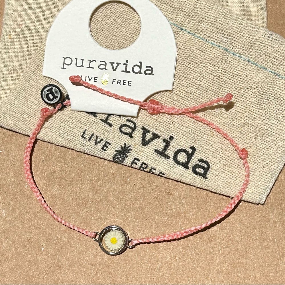 PURA VIDA Pink Mini Braid Meadow Silver Daisy Flower Charm NEW
